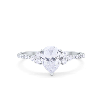 Teardrop Wedding Bridal Ring Round Simulated CZ 925 Sterling Silver